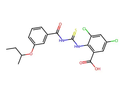 2-[(3-butan-2-yloxybenzoyl)carbamothioylamino]-3,5-dichlorobenzoic acid structure