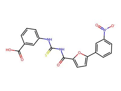 3-[[5-(3-Nitrophenyl)furan-2-carbonyl]carbamothioylamino]benzoic acid structure