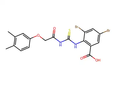 3,5-Dibromo-2-[[[[(3,4-dimethylphenoxy)acetyl ]amino]thioxomethyl ]amino]-benzoic acid structure