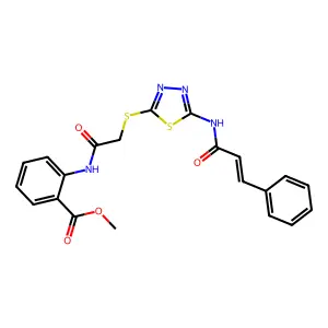 methyl 2-({[(5-{[(2E)-3-phenylprop-2-enoyl]amino}-1,3,4-thiadiazol-2-yl)sulfanyl]acetyl}amino)benzoate structure