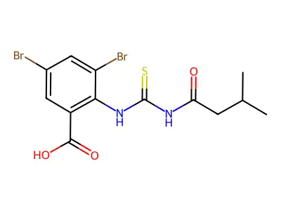 3,5-Dibromo-2-[[[(3-methyl-1-oxobutyl)amino]thioxomethyl]amino]-benzoic acid structure