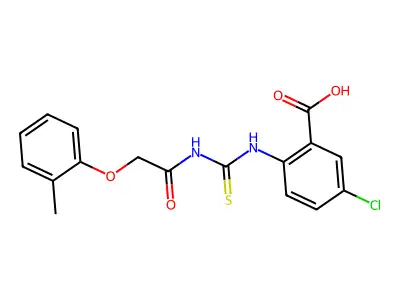 5-Chloro-2-[[[[(2-methylphenoxy)acetyl]amino]thioxomethyl]amino]-benzoic acid structure