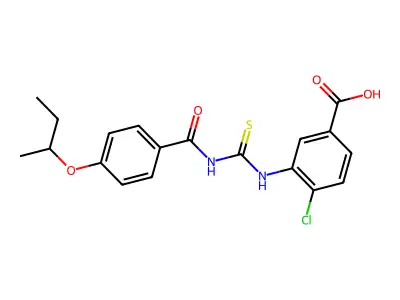 3-[({4-[(Butan-2-yl)oxy]benzoyl}carbamothioyl)amino]-4-chlorobenzoic acid structure