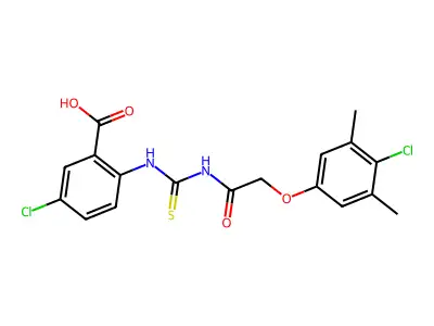 5-chloro-2-[[2-(4-chloro-3,5-dimethyl-phenoxy)acetyl]thiocarbamoylamino]benzoic Acid structure