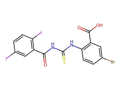 5-Bromo-2-[[[(2,5-diiodobenzoyl)amino]thioxomethyl]amino]-benzoic acid structure