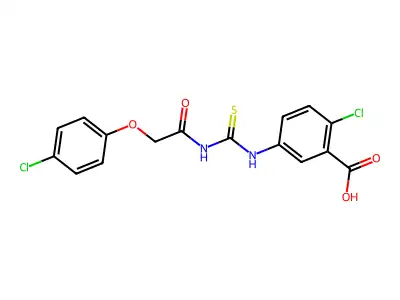 2-Chloro-5-[[[[(4-chlorophenoxy)acetyl]amino]thioxomethyl]amino]-benzoic acid structure