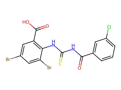 3,5-Dibromo-2-[[[(3-chlorobenzoyl)amino]thioxomethyl]amino]-benzoic acid structure