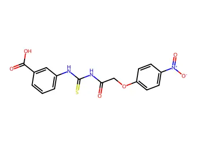 3-[[[[(4-Nitrophenoxy)acetyl]amino]thioxomethyl]amino]-benzoic acid structure