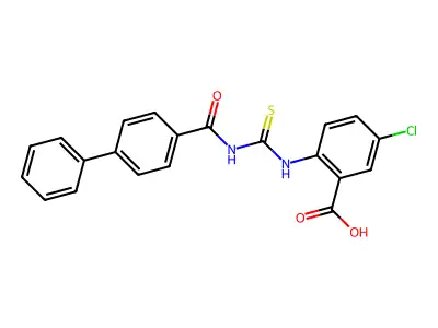 5-chloro-2-[(4-phenylbenzoyl)carbamothioylamino]benzoic acid structure