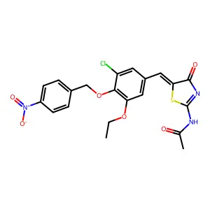 N-[(5Z)-5-[[3-chloro-5-ethoxy-4-[(4-nitrophenyl)methoxy]phenyl]methylidene]-4-oxo-1,3-thiazol-2-yl]acetamide structure