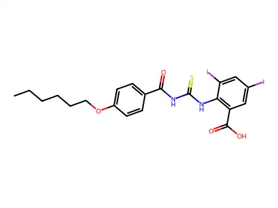 2-[(4-Hexoxybenzoyl)carbamothioylamino]-3,5-diiodobenzoic acid structure