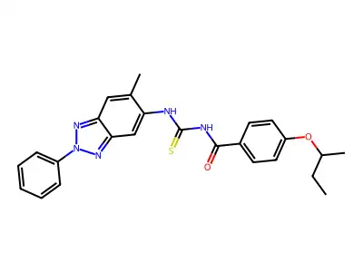 4-butan-2-yloxy-N-[(6-methyl-2-phenylbenzotriazol-5-yl)carbamothioyl]benzamide structure