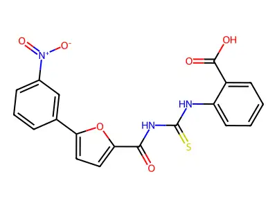 2-[[5-(3-nitrophenyl)furan-2-carbonyl]carbamothioylamino]benzoic acid structure