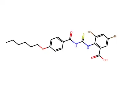3,5-Dibromo-2-[[[[4-(hexyloxy)benzoyl]amino]thioxomethyl]amino]-benzoic acid structure
