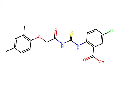 5-chloro-2-[[2-(2,4-dimethylphenoxy)acetyl]carbamothioylamino]benzoic acid structure