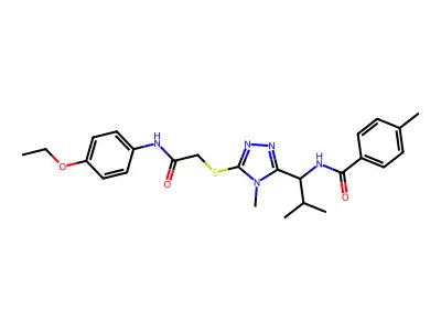N-[1-[5-[2-(4-ethoxyanilino)-2-oxoethyl]sulfanyl-4-methyl-1,2,4-triazol-3-yl]-2-methylpropyl]-4-methylbenzamide structure
