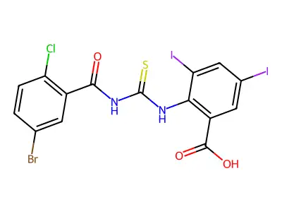 2-[[[(5-Bromo-2-chlorobenzoyl)amino]thioxomethyl]amino]-3,5-diiodo-benzoic acid structure