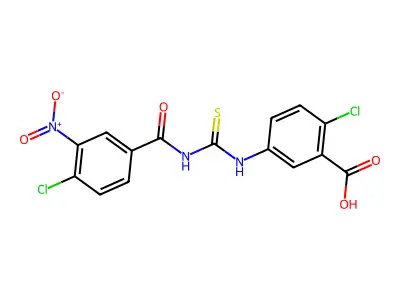 2-Chloro-5-[[[(4-chloro-3-nitrobenzoyl)amino]thioxomethyl]amino]-benzoic acid structure