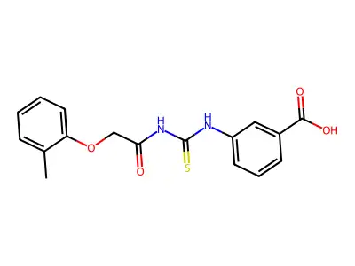 3-[[[[(2-Methylphenoxy)acetyl]amino]thioxomethyl]amino]-benzoic acid structure
