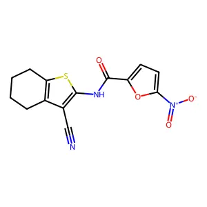 N-(3-cyano-4,5,6,7-tetrahydro-1-benzothiophen-2-yl)-5-nitrofuran-2-carboxamide structure