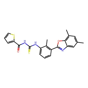 N-[[3-(5,7-dimethyl-1,3-benzoxazol-2-yl)-2-methylphenyl]carbamothioyl]thiophene-2-carboxamide structure