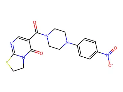 6-(4-(4-nitrophenyl)piperazine-1-carbonyl)-2H-thiazolo[3,2-a]pyrimidin-5(3H)-one structure