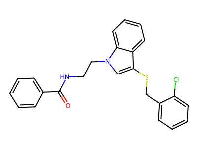 N-(2-(3-((2-chlorobenzyl)thio)-1H-indol-1-yl)ethyl)benzamide structure