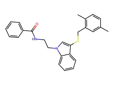 N-(2-(3-((2,5-dimethylbenzyl)thio)-1H-indol-1-yl)ethyl)benzamide structure