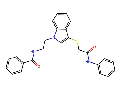 N-(2-(3-((2-oxo-2-(phenylamino)ethyl)thio)-1H-indol-1-yl)ethyl)benzamide structure