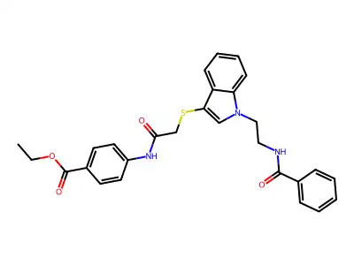 Ethyl 4-[[2-[1-(2-benzamidoethyl)indol-3-yl]sulfanylacetyl]amino]benzoate structure