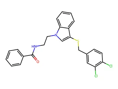 N-[2-[3-[(3,4-dichlorophenyl)methylsulfanyl]indol-1-yl]ethyl]benzamide structure
