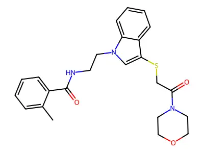2-methyl-N-[2-[3-(2-morpholin-4-yl-2-oxoethyl)sulfanylindol-1-yl]ethyl]benzamide structure