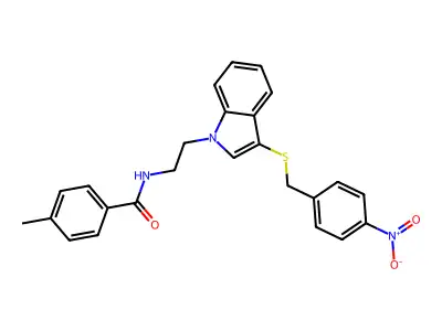 4-methyl-N-[2-[3-[(4-nitrophenyl)methylsulfanyl]indol-1-yl]ethyl]benzamide structure