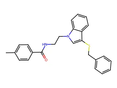 N-(2-(3-(benzylthio)-1H-indol-1-yl)ethyl)-4-methylbenzamide structure