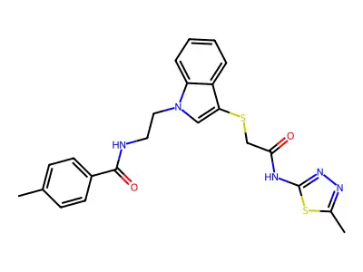 4-methyl-N-{2-[3-({[(5-methyl-1,3,4-thiadiazol-2-yl)carbamoyl]methyl}sulfanyl)-1H-indol-1-yl]ethyl}benzamide structure
