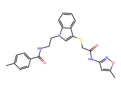 4-methyl-N-{2-[3-({[(5-methyl-1,2-oxazol-3-yl)carbamoyl]methyl}sulfanyl)-1H-indol-1-yl]ethyl}benzamide structure
