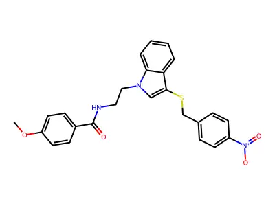 4-methoxy-N-[2-[3-[(4-nitrophenyl)methylsulfanyl]indol-1-yl]ethyl]benzamide structure