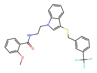 2-methoxy-N-{2-[3-({[3-(trifluoromethyl)phenyl]methyl}sulfanyl)-1H-indol-1-yl]ethyl}benzamide structure