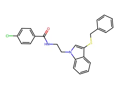 N-(2-(3-(benzylthio)-1H-indol-1-yl)ethyl)-4-chlorobenzamide structure