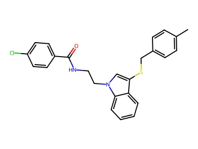 4-chloro-N-[2-[3-[(4-methylphenyl)methylsulfanyl]indol-1-yl]ethyl]benzamide structure
