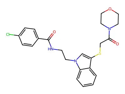 4-chloro-N-[2-[3-(2-morpholin-4-yl-2-oxoethyl)sulfanylindol-1-yl]ethyl]benzamide structure