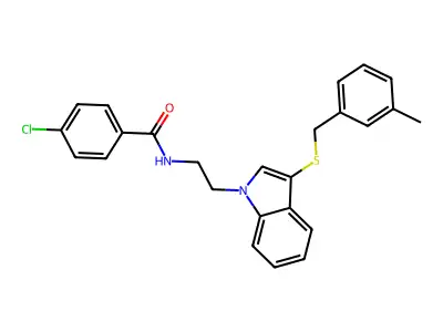 4-chloro-N-[2-[3-[(3-methylphenyl)methylsulfanyl]indol-1-yl]ethyl]benzamide structure