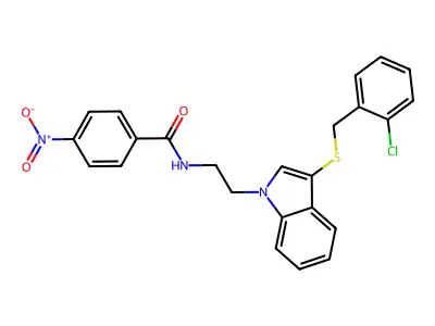 N-[2-[3-[(2-chlorophenyl)methylsulfanyl]indol-1-yl]ethyl]-4-nitrobenzamide structure