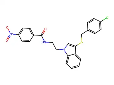 N-(2-(3-((4-chlorobenzyl)thio)-1H-indol-1-yl)ethyl)-4-nitrobenzamide structure