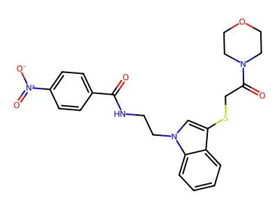N-(2-(3-((2-morpholino-2-oxoethyl)thio)-1H-indol-1-yl)ethyl)-4-nitrobenzamide structure