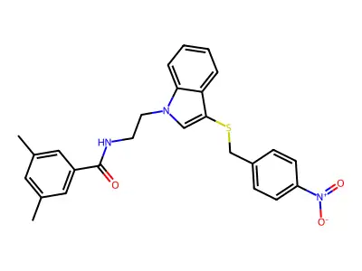 3,5-dimethyl-N-[2-[3-[(4-nitrophenyl)methylsulfanyl]indol-1-yl]ethyl]benzamide structure