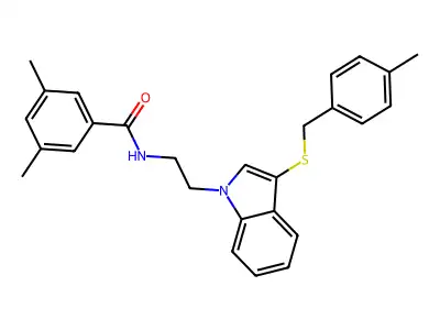 3,5-dimethyl-N-[2-[3-[(4-methylphenyl)methylsulfanyl]indol-1-yl]ethyl]benzamide structure