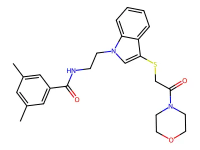 3,5-dimethyl-N-[2-(3-{[2-(morpholin-4-yl)-2-oxoethyl]sulfanyl}-1H-indol-1-yl)ethyl]benzamide structure