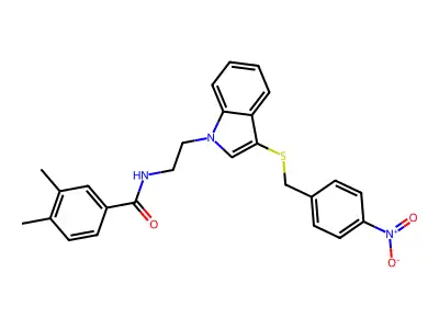 3,4-dimethyl-N-[2-[3-[(4-nitrophenyl)methylsulfanyl]indol-1-yl]ethyl]benzamide structure