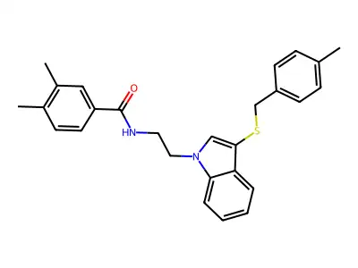 3,4-dimethyl-N-[2-[3-[(4-methylphenyl)methylsulfanyl]indol-1-yl]ethyl]benzamide structure